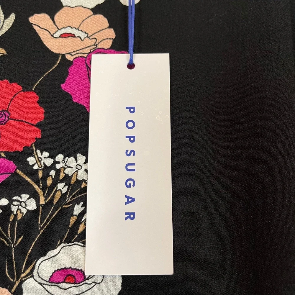 Popsugar Black Floral Tie Waist Dress NWT Size M